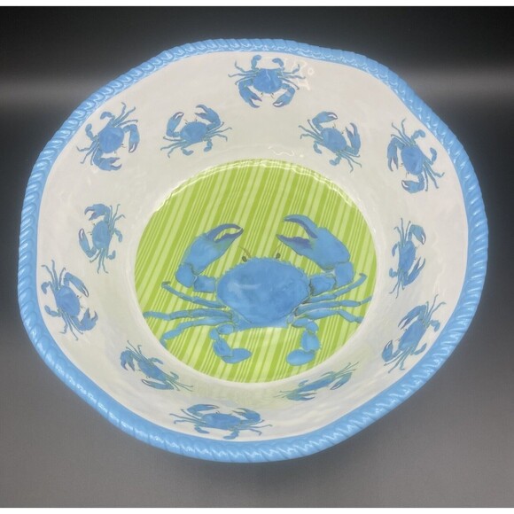 Tommy Bahama Large Blue Crab Melamine Serving Bowl 14” Diameter 4.5” Deep - Picture 1 of 5